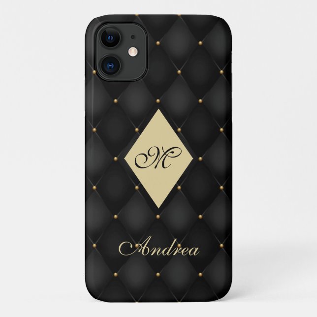 Elegantes Black Gold Monogram gespielt Case-Mate iPhone Hülle (Rückseite)