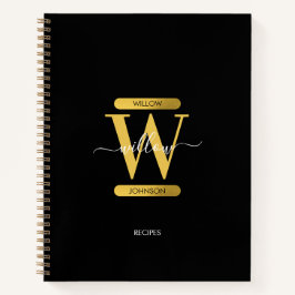 Elegantes Black & Gold Monogram Modernes Script Re Notizbuch