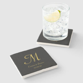 Elegantes Black & Gold Monogramm, das jedes Party  Steinuntersetzer