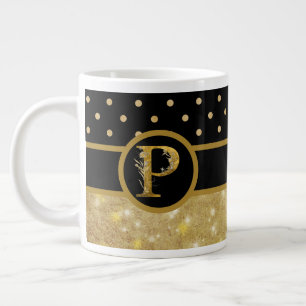 Elegantes Black & Gold Monogramm Jumbo-Tasse