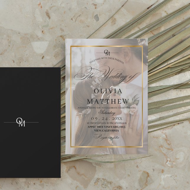 Elegantes Black & Gold Overlay 2 Foto Hochzeit Einladung (Von Creator hochgeladen)