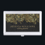 Elegantes Black & Gold Paisley Lace Visitenkarten Etui<br><div class="desc">Elegante Schwarz- und Goldtöne Vintage Paisley-Spitzen mit Blumen, anpassbare Hochzeitsplaner Visitenkarte Vorlage. Passend zu Flyer, Namensschild, Buchbinder, Briefkopf, Schreibstifte, Notizhefte, Notebook und vielen anderen Produkten. Fordern Sie ein Produkt von zazzle mit diesem Design und in jeder Farbkombination an. Wenn Sie Hilfe bei der Anpassung von ArtOnWear Designs benötigen, wenden Sie...</div>