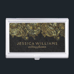 Elegantes Black & Gold Paisley Lace Visitenkarten Etui<br><div class="desc">Elegante Schwarz- und Goldtöne Vintage Paisley-Spitzen mit Blumen, anpassbare Hochzeitsplaner Visitenkarte Vorlage. Passend zu Flyer, Namensschild, Buchbinder, Briefkopf, Schreibstifte, Notizhefte, Notebook und vielen anderen Produkten. Fordern Sie ein Produkt von zazzle mit diesem Design und in jeder Farbkombination an. Wenn Sie Hilfe bei der Anpassung von ArtOnWear Designs benötigen, wenden Sie...</div>