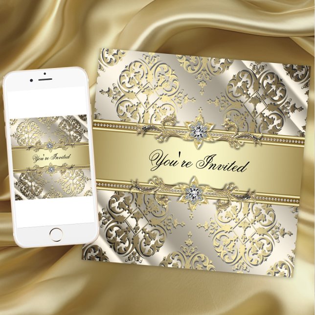 Elegantes Black Gold Party Einladung (Elegant gold all occasion invitation. Instant download and printed invitations available.)