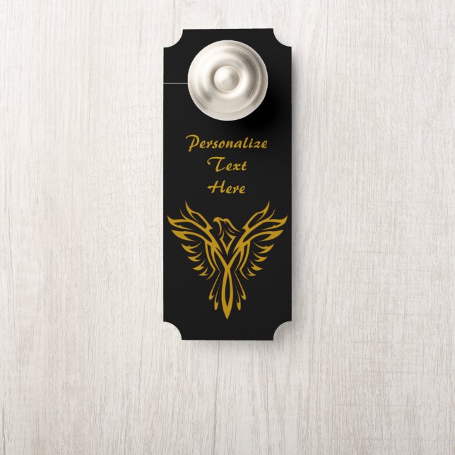 Elegantes Black & Gold Phoenix Rising Bird Room Türanhänger (Auf Knauf)