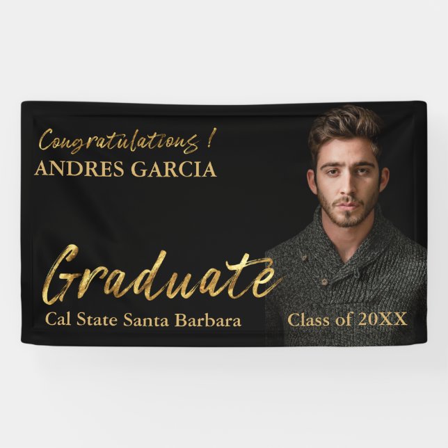 Elegantes Black Gold Pinselstrich Text Graduate Fo Banner (Horizontal)