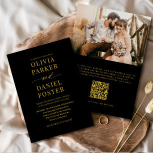 Elegantes Black Gold QR Code Klassisches Foto Hoch Einladung