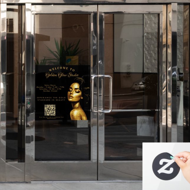 Elegantes Black & Gold Salon Fensteraufkleber (Büro Tür)