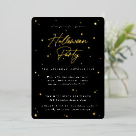 Elegantes Black+Gold Scattered Stars Halloween-Par Folieneinladung
