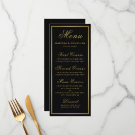 Elegantes Black Gold Script Chic Wedding Menü Menükarte