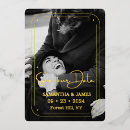 Elegantes Black Gold Script-Foto Save the Date Folieneinladung
