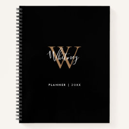 Elegantes Black Gold Script Monogram Name Notebook Notizbuch