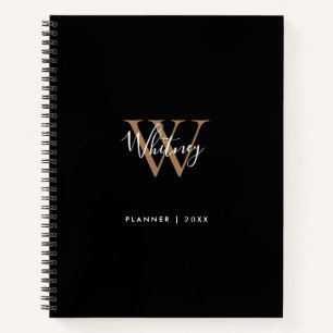 Elegantes Black Gold Script Monogram Name Notebook Notizbuch