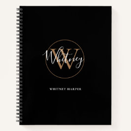 Elegantes Black Gold Script Monogram Name Notebook Notizbuch