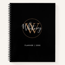 Elegantes Black Gold Script Monogram Name Notebook Notizbuch