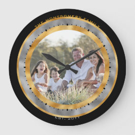 Elegantes Black Gold Silver Foil Individuelle Name Große Wanduhr