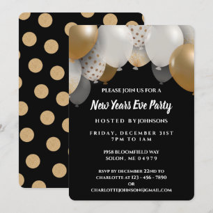 Elegantes Black & Gold Silvester Party Einladung