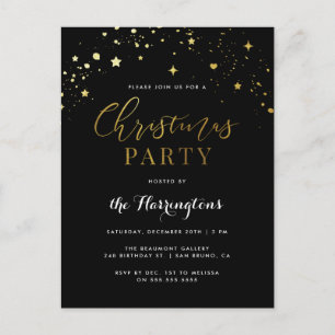 Elegantes Black & Gold Star Confetti Party Einladungspostkarte