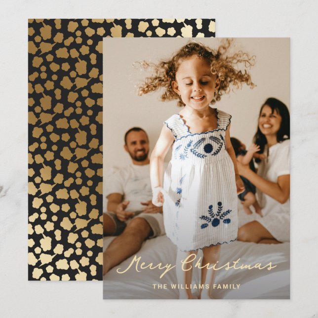 Elegantes Black Gold Stars Script Foto Weihnachten (Vorne/Hinten)