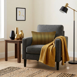 Elegantes Black Gold Stripe Muster Lendenkissen