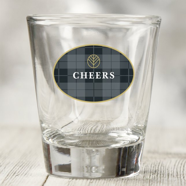 Elegantes Black Gold Tartan Personalisiert Schnapsglas (Von Creator hochgeladen)