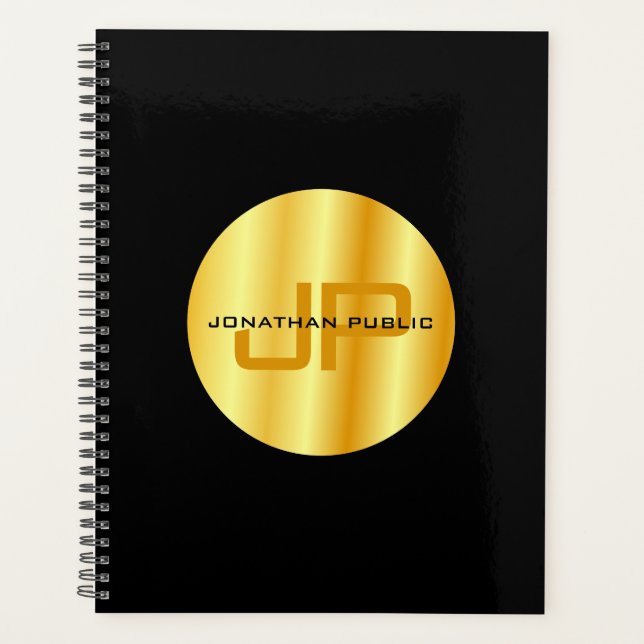 Elegantes Black Gold Template Trendy Monogram Planer (Vorderseite)