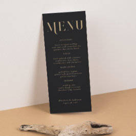 Elegantes Black Gold Typografy Hochzeitessen Menükarte