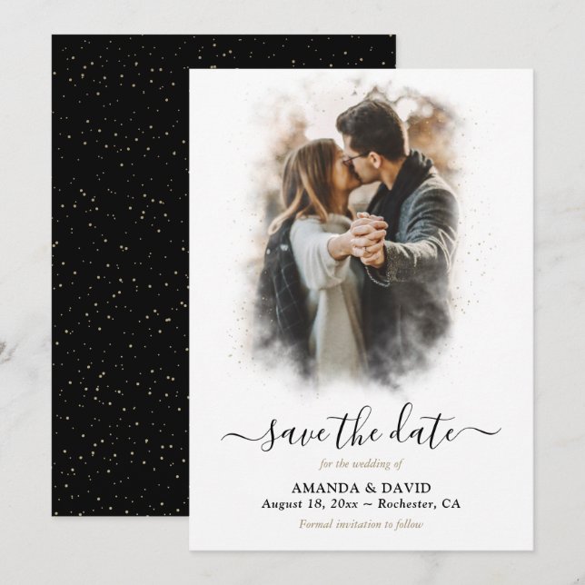 Elegantes Black Gold Wedding Foto Save the Date (Vorne/Hinten)