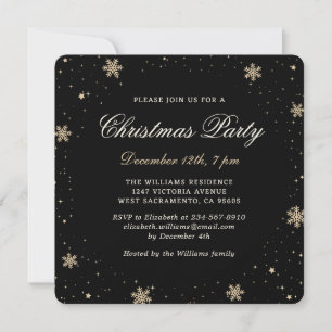 Elegantes Black Gold Weihnachts-Party Einladung
