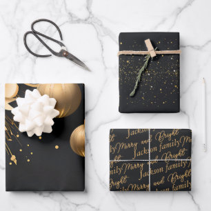 Elegantes Black & Gold Weihnachtswrapping Geschenkpapier Set
