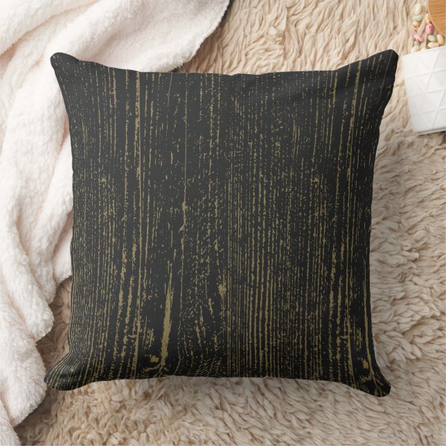 Elegantes Black Gold Wood Grain Kissen (Decke)