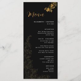 Elegantes Black Golden Foliage Wedding Menü Menükarte