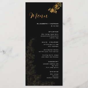 Elegantes Black Golden Foliage Wedding Menü Menükarte