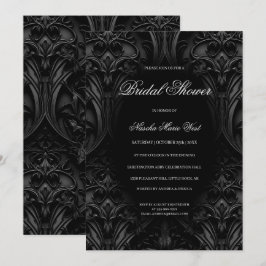 Elegantes Black Gothic Damask Moody-Brautparty Einladung
