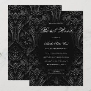 Elegantes Black Gothic Damask Moody-Brautparty Einladung