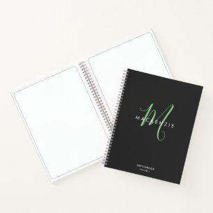Elegantes Black Green Script Monogram Sketchbook Notizbuch