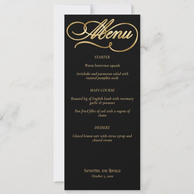 Elegantes Black & Imitats Gold Calligraphy Wedding Einladung (Vorderseite)