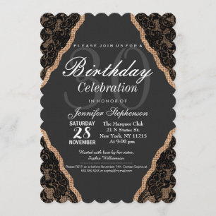 Elegantes Black Lace auf Burlap Jute Einladung