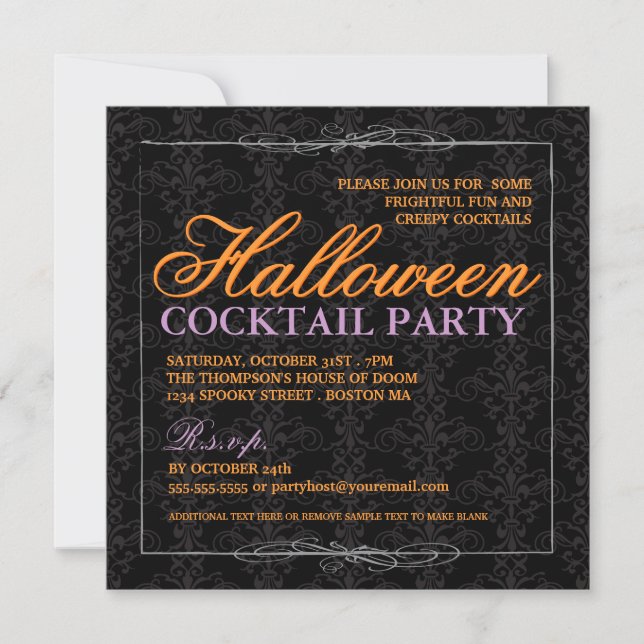 Elegantes Black Lace Halloween Cocktail Party Einladung (Vorderseite)