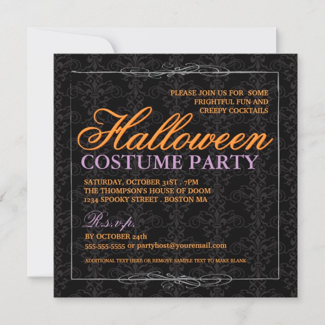 Elegantes Black Lace Halloween Kostüm-Party Einladung (Vorderseite)