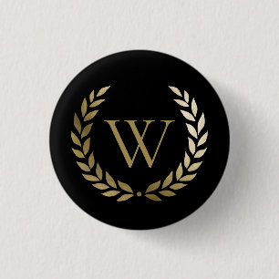 Elegantes Black Laurel Wreath Monogramm Button