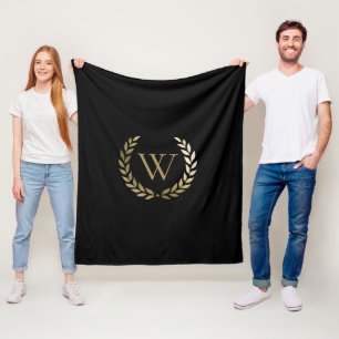 Elegantes Black Laurel Wreath Monogramm Fleecedecke