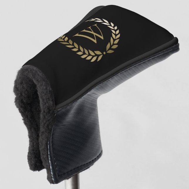 Elegantes Black Laurel Wreath Monogramm Golf Headcover (3/4 Vorderseite)