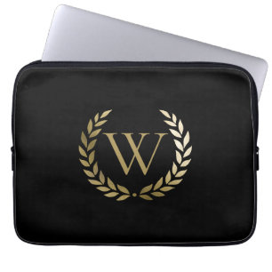 Elegantes Black Laurel Wreath Monogramm Laptopschutzhülle