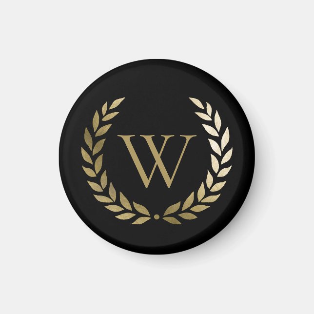 Elegantes Black Laurel Wreath Monogramm Magnet (Vorne)