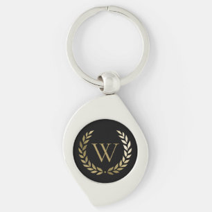 Elegantes Black Laurel Wreath Monogramm Schlüsselanhänger