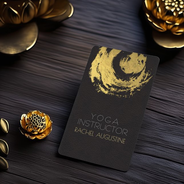 Elegantes Black Leather Imitate Gold Foil YOGA ZEN Visitenkarte (Von Creator hochgeladen)