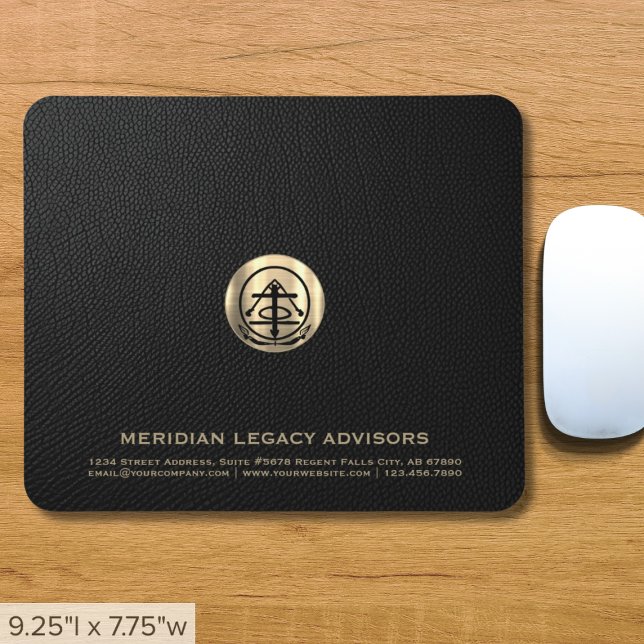 Elegantes Black Leather Print Luxury Gold Logo Mousepad (Von Creator hochgeladen)