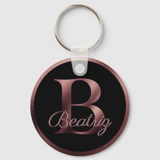 Elegantes Black Letter B Rose Gold Metallic Monogr Schlüsselanhänger (Vorderseite)