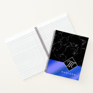 Elegantes Black Marble & Royal Blue Foil Monogramm Notizbuch